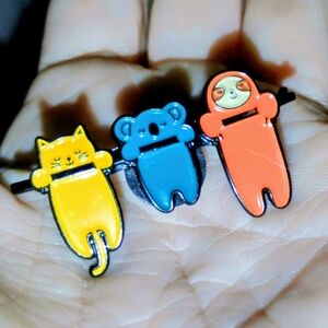Animal Enamel Pin Yellow Blue Orange Cat Koala Sloth